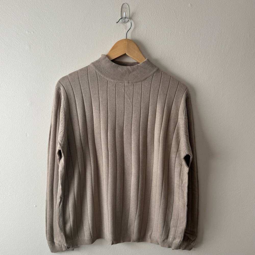 Vintage 90s Anna Gray Silk Cashmere Blend Mock Neck Sweater Beige Size L